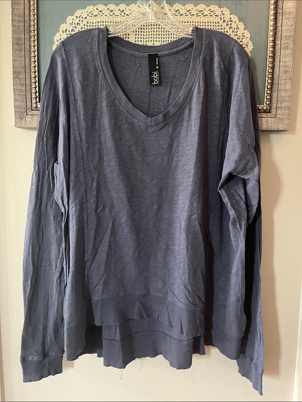 bobi Slate Blue V-Neck Long Sleeve Top